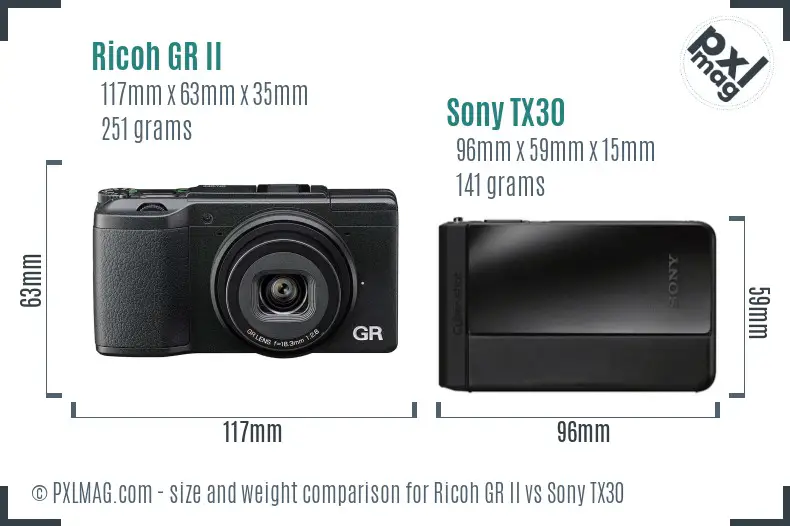 Ricoh GR II vs Sony TX30 size comparison