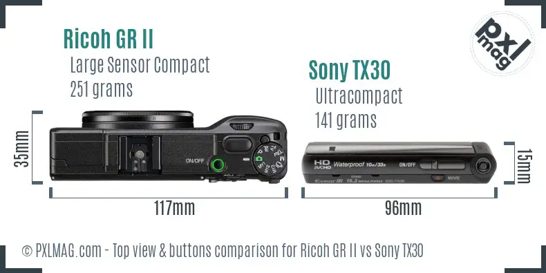 Ricoh GR II vs Sony TX30 top view buttons comparison