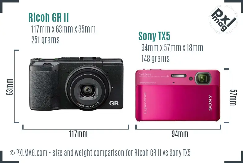 Ricoh GR II vs Sony TX5 size comparison