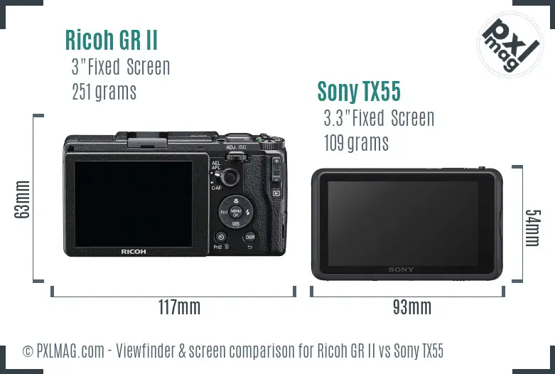 Ricoh GR II vs Sony TX55 Screen and Viewfinder comparison