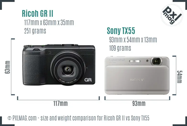 Ricoh GR II vs Sony TX55 size comparison