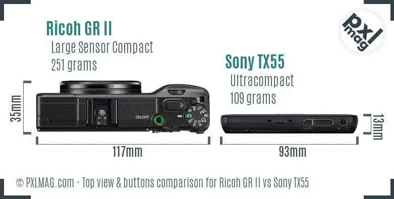 Ricoh GR II vs Sony TX55 top view buttons comparison
