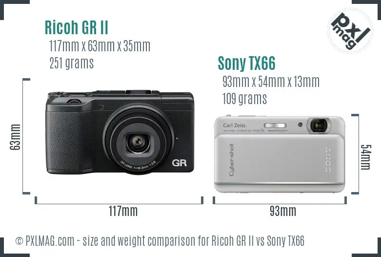 Ricoh GR II vs Sony TX66 size comparison