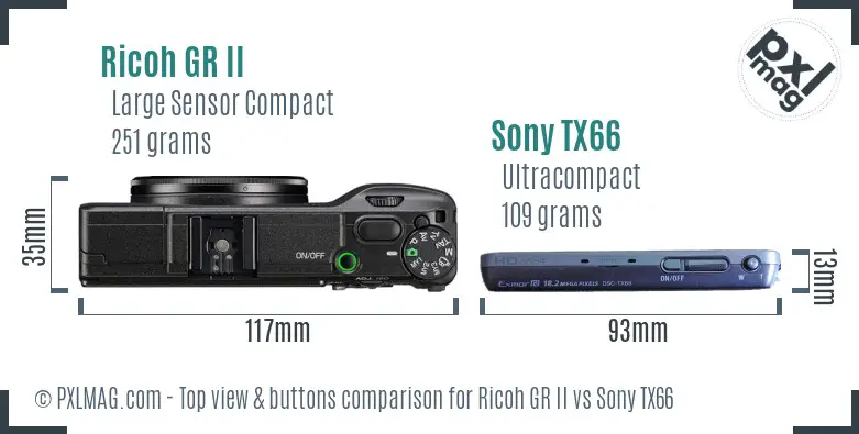 Ricoh GR II vs Sony TX66 top view buttons comparison