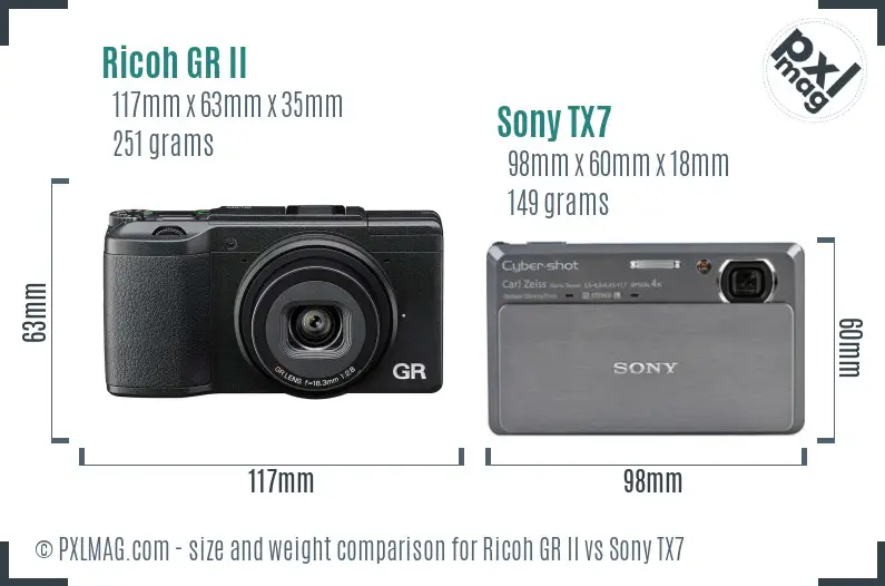 Ricoh GR II vs Sony TX7 size comparison