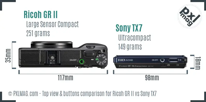 Ricoh GR II vs Sony TX7 top view buttons comparison