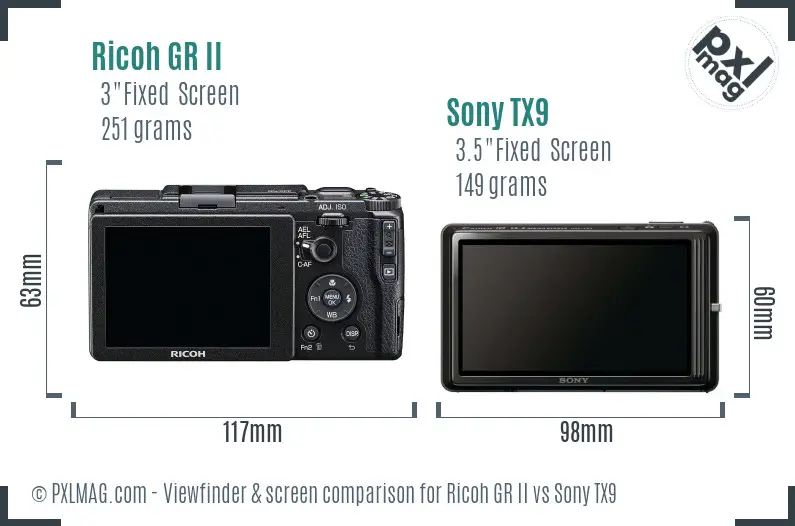 Ricoh GR II vs Sony TX9 Screen and Viewfinder comparison