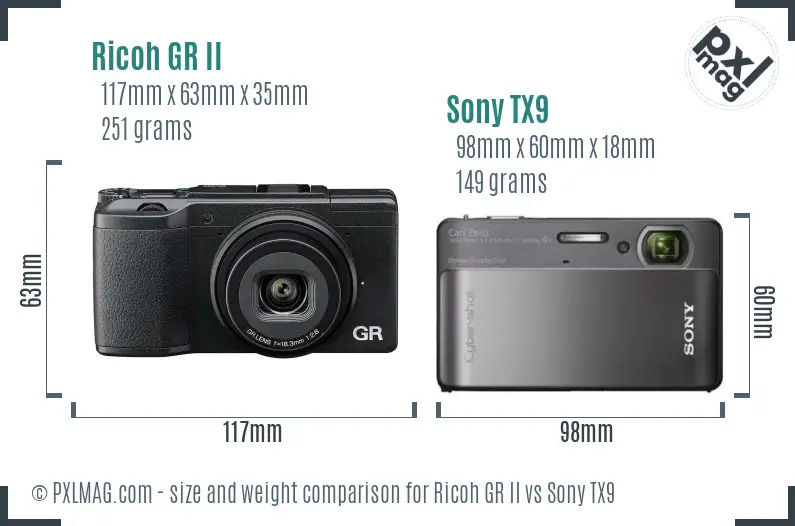 Ricoh GR II vs Sony TX9 size comparison