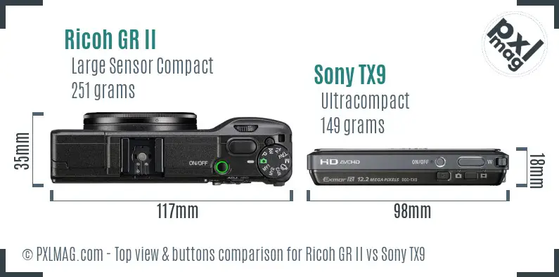 Ricoh GR II vs Sony TX9 top view buttons comparison