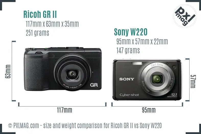 Ricoh GR II vs Sony W220 size comparison