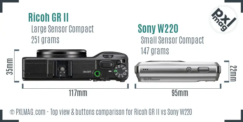Ricoh GR II vs Sony W220 top view buttons comparison