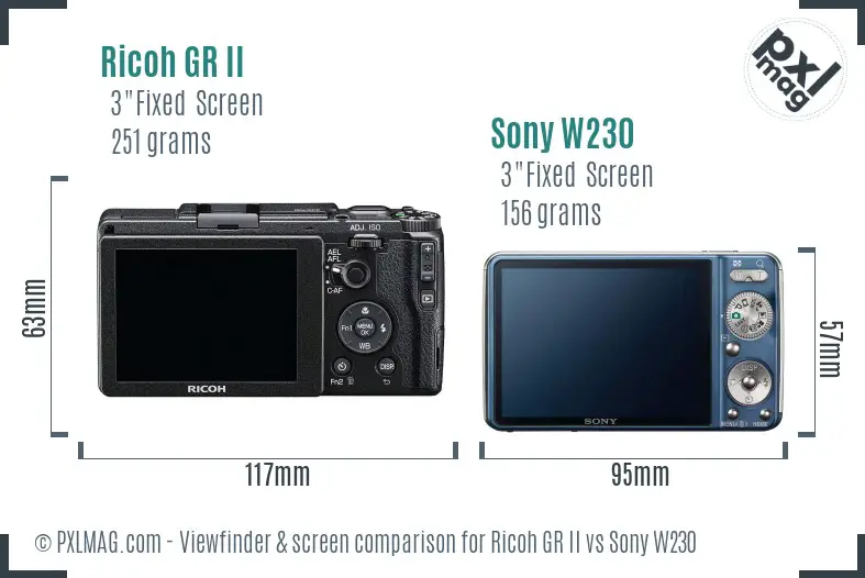 Ricoh GR II vs Sony W230 Screen and Viewfinder comparison