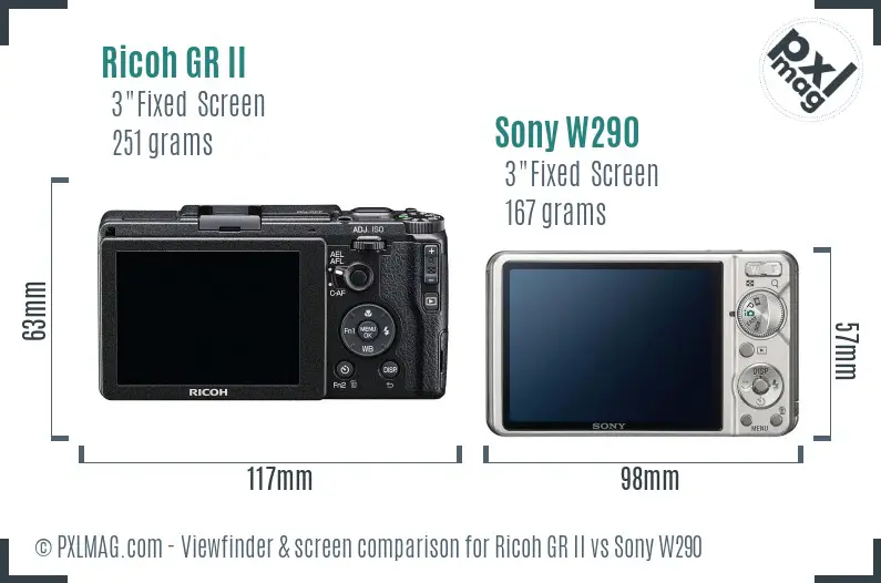 Ricoh GR II vs Sony W290 Screen and Viewfinder comparison