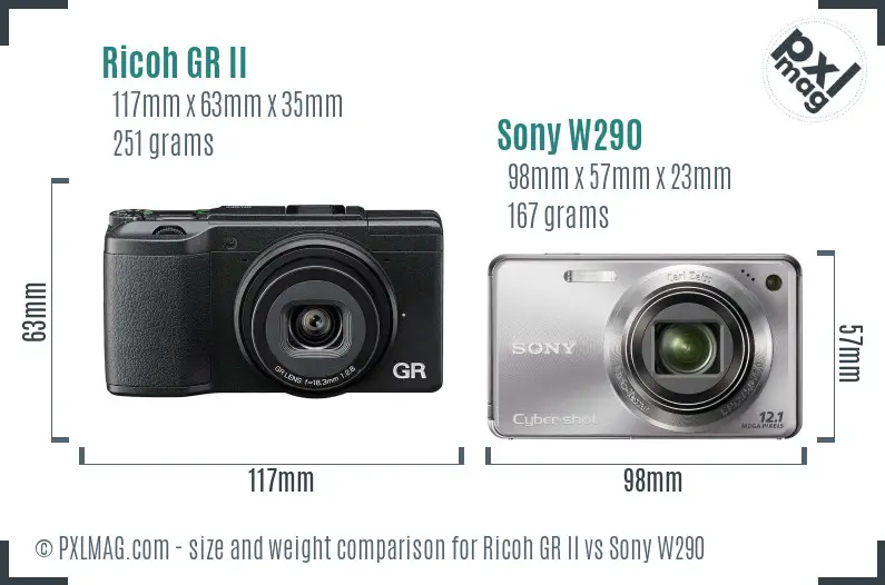 Ricoh GR II vs Sony W290 size comparison