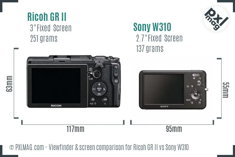 Ricoh GR II vs Sony W310 Screen and Viewfinder comparison