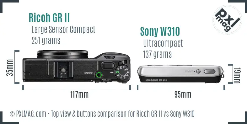 Ricoh GR II vs Sony W310 top view buttons comparison
