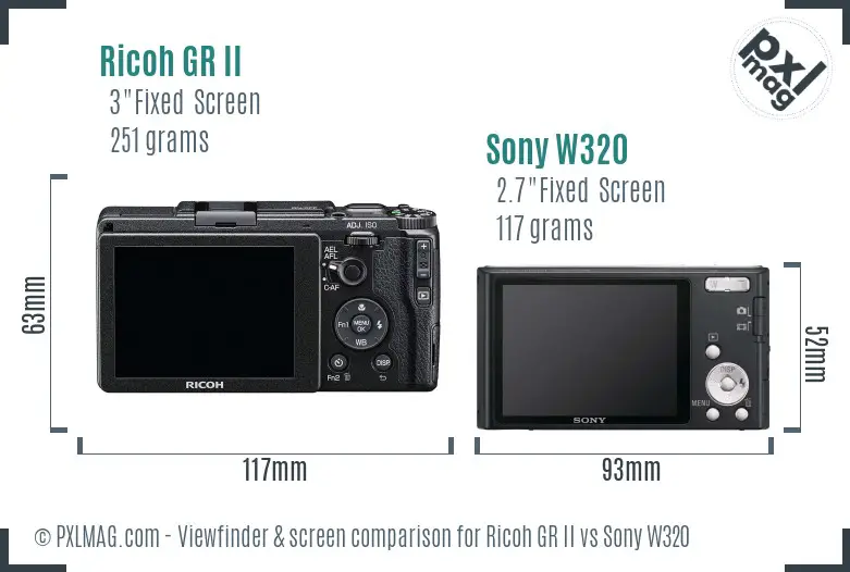 Ricoh GR II vs Sony W320 Screen and Viewfinder comparison