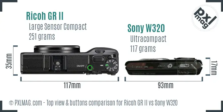 Ricoh GR II vs Sony W320 top view buttons comparison