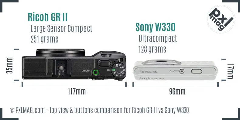 Ricoh GR II vs Sony W330 top view buttons comparison