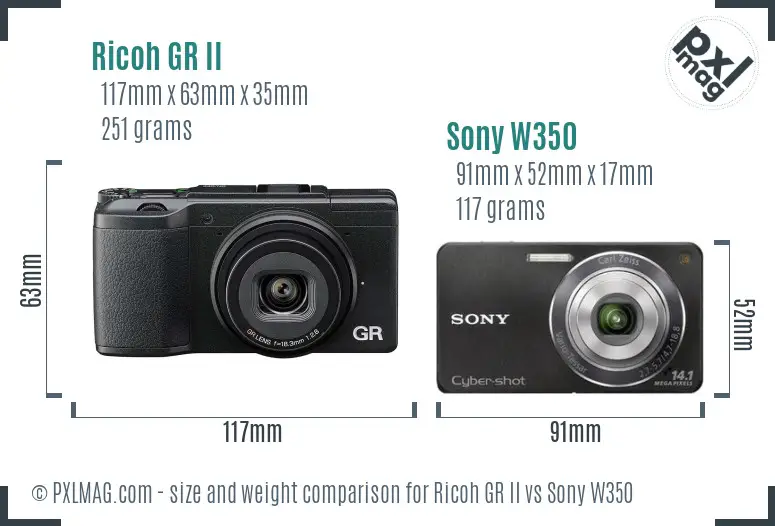 Ricoh GR II vs Sony W350 size comparison