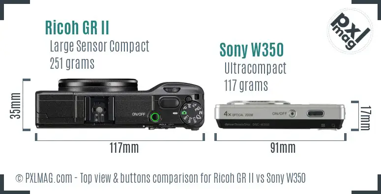 Ricoh GR II vs Sony W350 top view buttons comparison