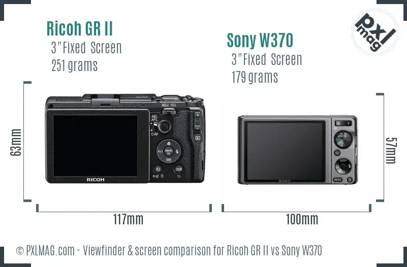 Ricoh GR II vs Sony W370 Screen and Viewfinder comparison