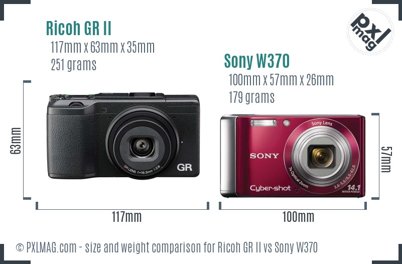 Ricoh GR II vs Sony W370 size comparison