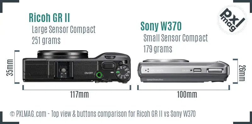 Ricoh GR II vs Sony W370 top view buttons comparison