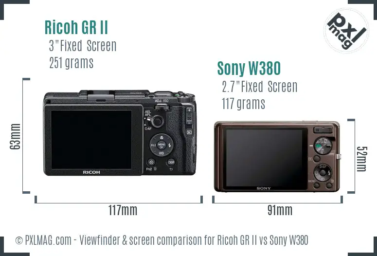 Ricoh GR II vs Sony W380 Screen and Viewfinder comparison
