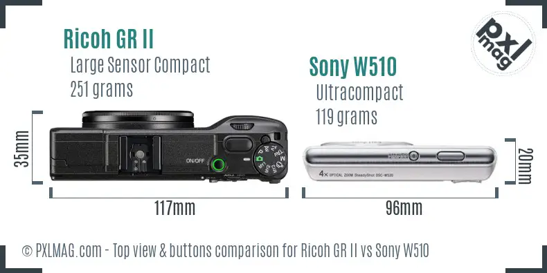 Ricoh GR II vs Sony W510 top view buttons comparison