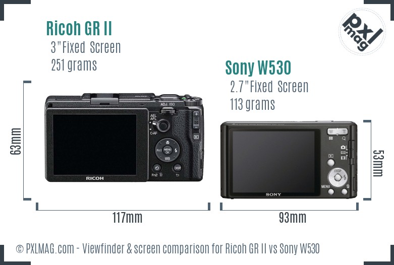 Ricoh GR II vs Sony W530 Screen and Viewfinder comparison