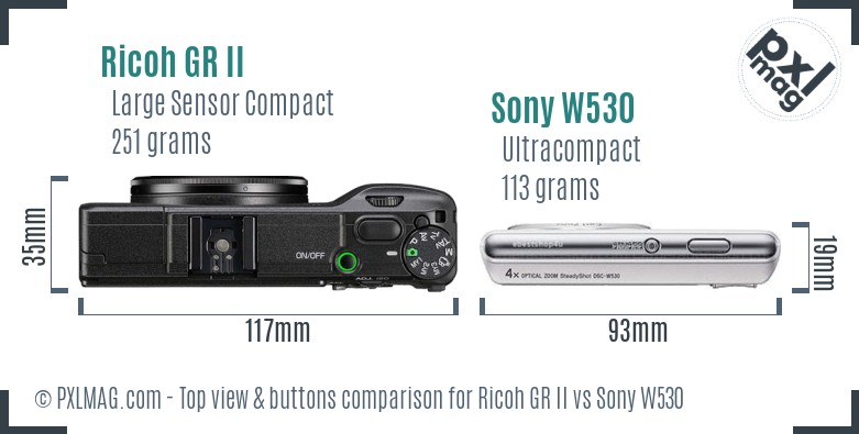 Ricoh GR II vs Sony W530 top view buttons comparison