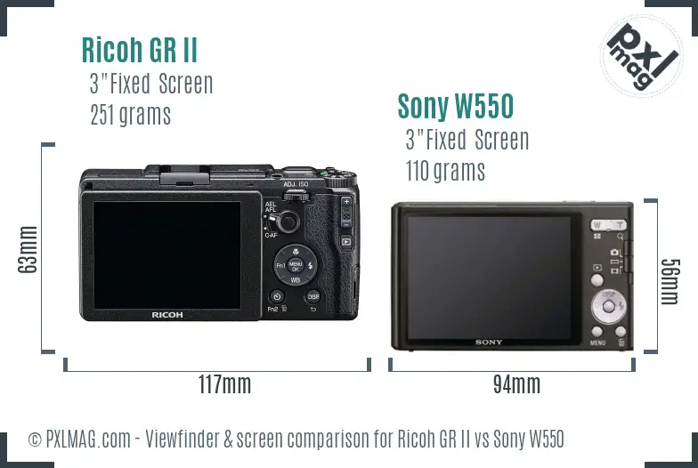 Ricoh GR II vs Sony W550 Screen and Viewfinder comparison