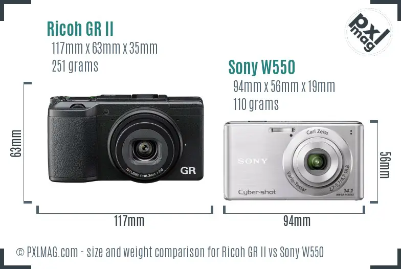 Ricoh GR II vs Sony W550 size comparison