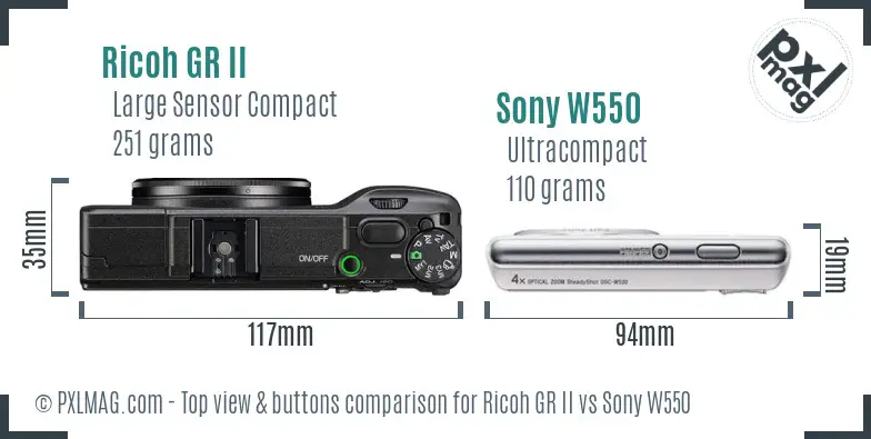 Ricoh GR II vs Sony W550 top view buttons comparison