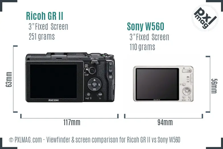 Ricoh GR II vs Sony W560 Screen and Viewfinder comparison