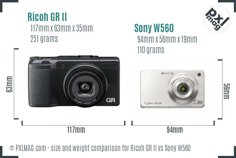 Ricoh GR II vs Sony W560 size comparison
