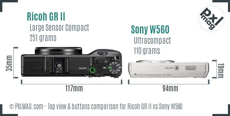 Ricoh GR II vs Sony W560 top view buttons comparison