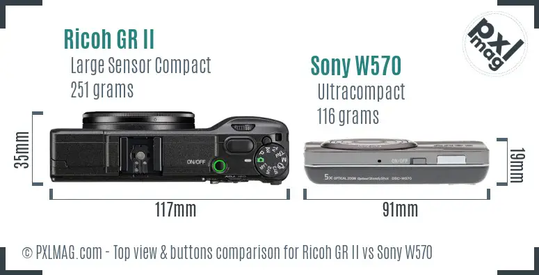 Ricoh GR II vs Sony W570 top view buttons comparison