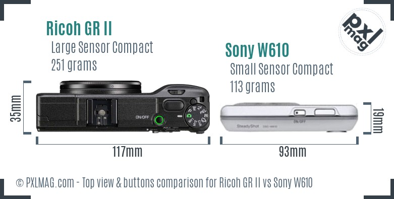 Ricoh GR II vs Sony W610 top view buttons comparison