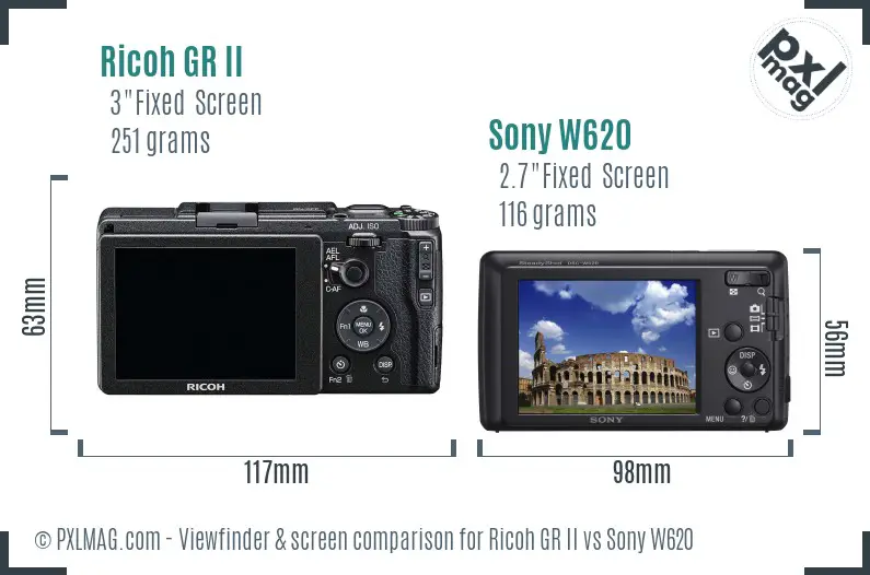 Ricoh GR II vs Sony W620 Screen and Viewfinder comparison