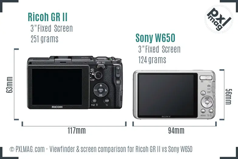 Ricoh GR II vs Sony W650 Screen and Viewfinder comparison