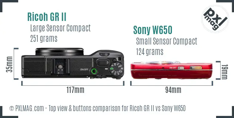 Ricoh GR II vs Sony W650 top view buttons comparison