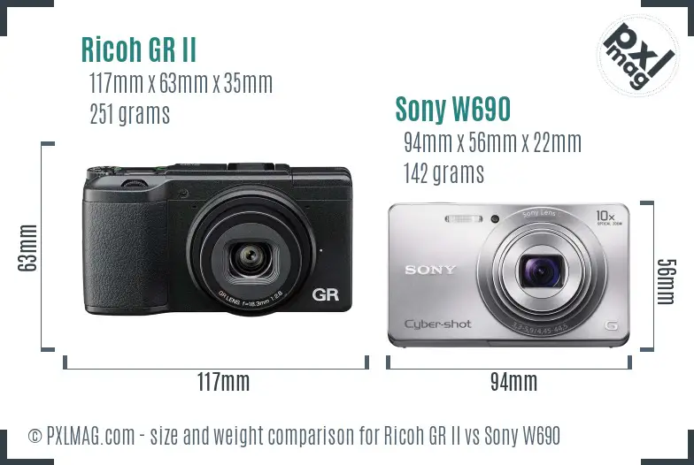 Ricoh GR II vs Sony W690 size comparison