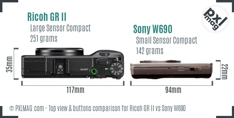 Ricoh GR II vs Sony W690 top view buttons comparison