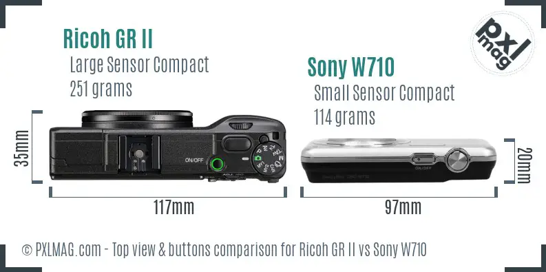 Ricoh GR II vs Sony W710 top view buttons comparison