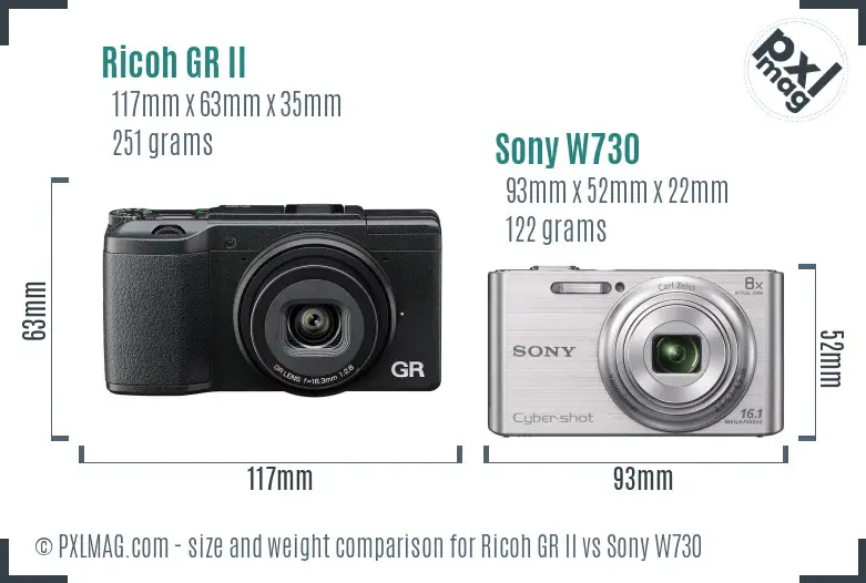 Ricoh GR II vs Sony W730 size comparison