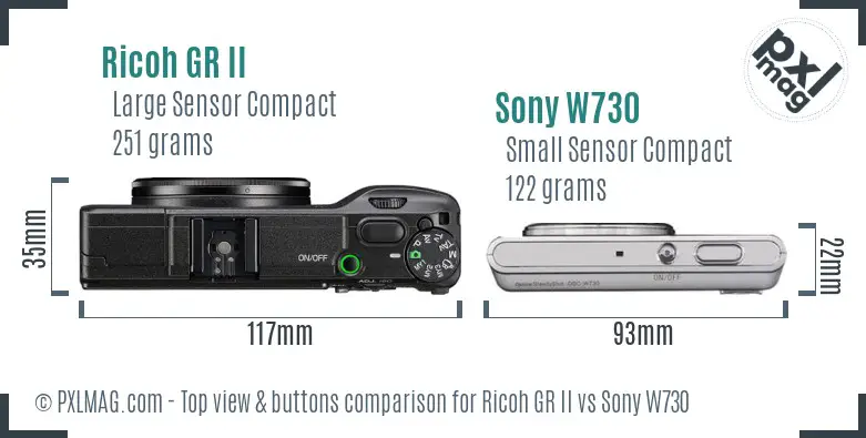 Ricoh GR II vs Sony W730 top view buttons comparison
