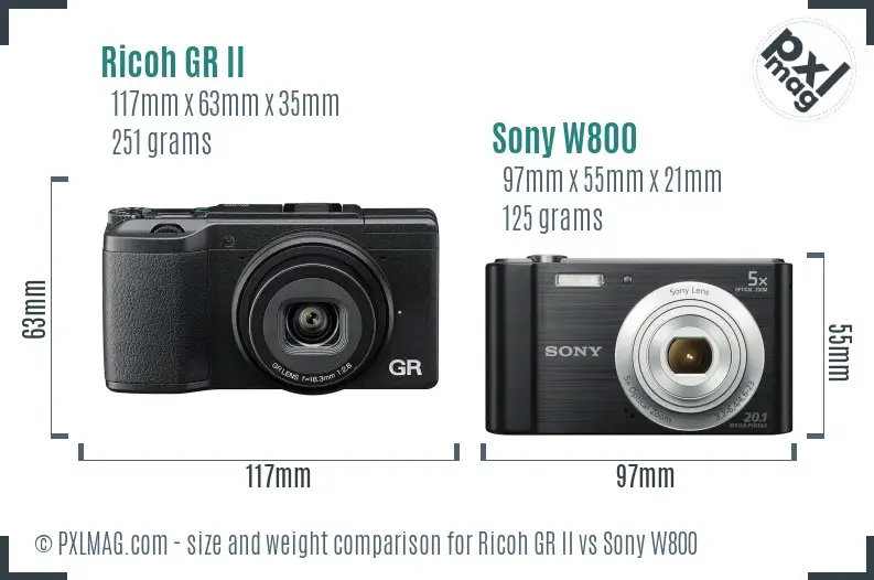 Ricoh GR II vs Sony W800 size comparison