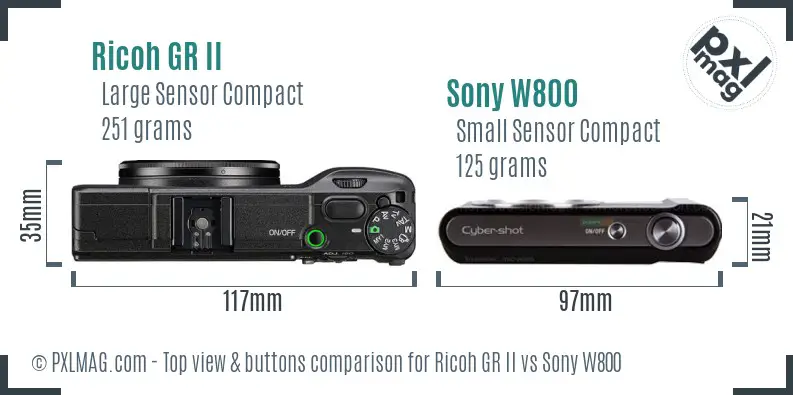 Ricoh GR II vs Sony W800 top view buttons comparison